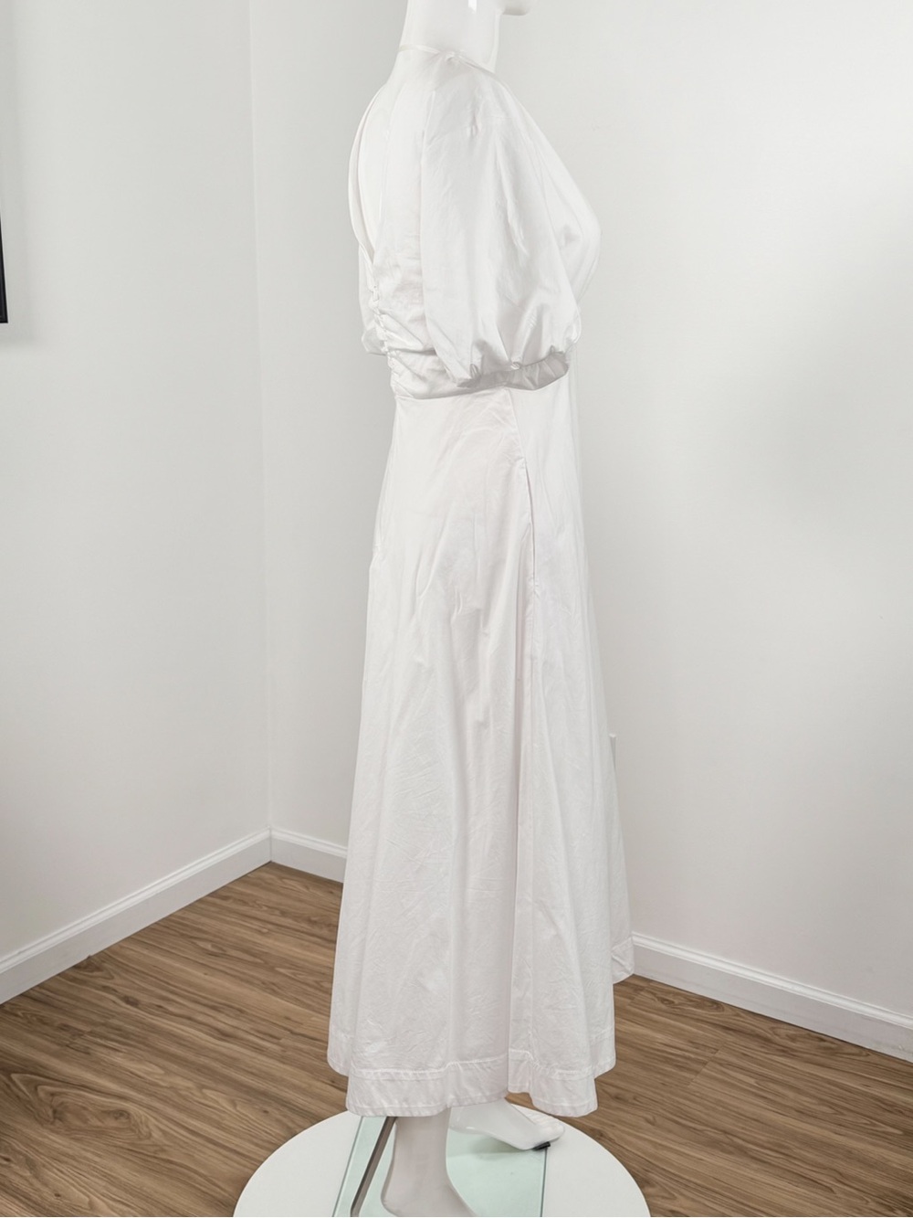 Staud V-Neck Puff Sleeve Cotton Blend Finley Midi Dress White Size 4 $375 NWT - Picture 5 of 9
